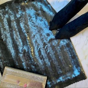 J.Crew Black Herringbone Sequin Pencil Skirt